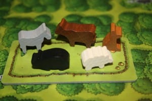 Caverna, les mêmes animaux qu’à Agricola, les ânes et les chiens en plus (et ils sont tout mignons)