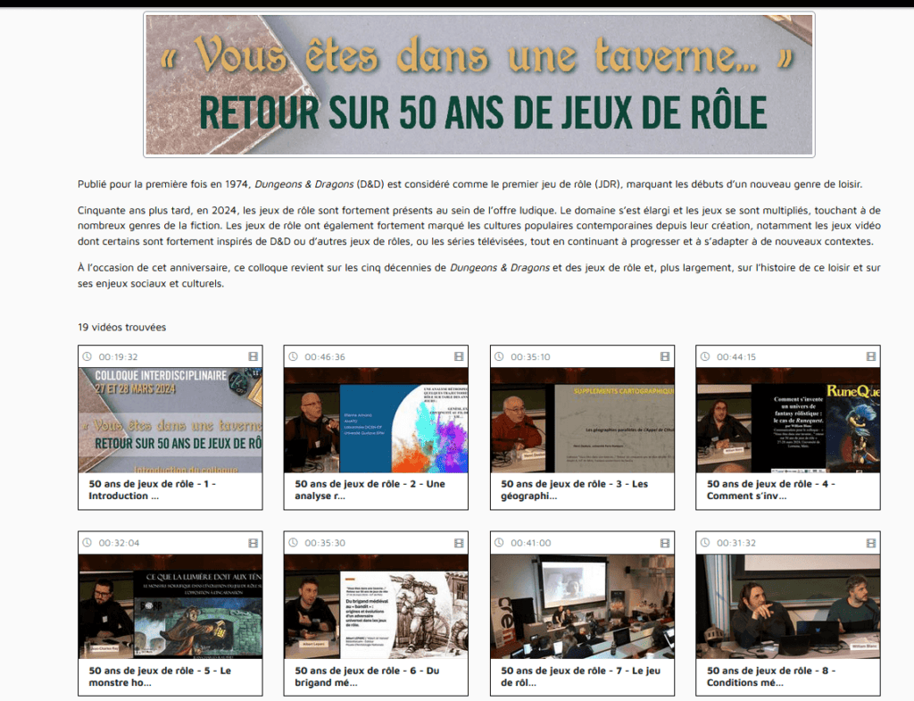 Screenshot site internet vidéos du Colloque 50 and de JDR