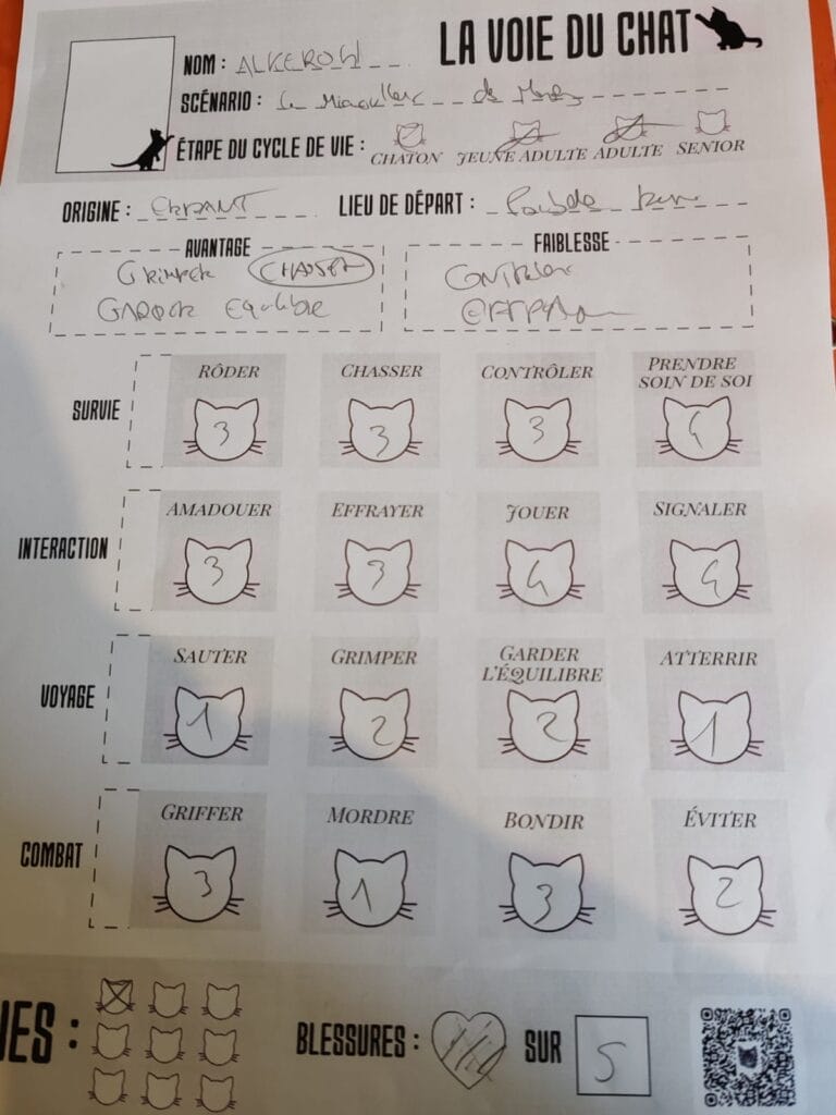 feuille de personnage la voie du chat