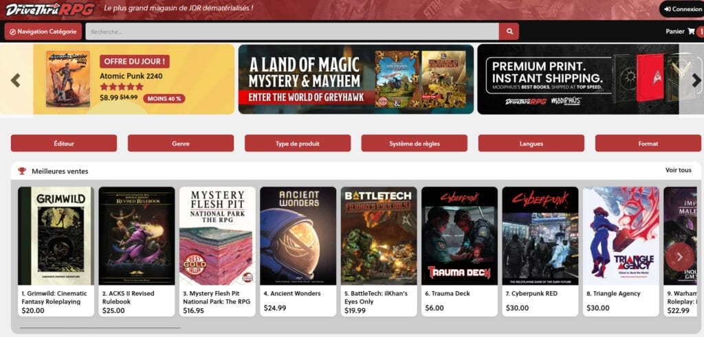 Capture d'écran drivethrurpg