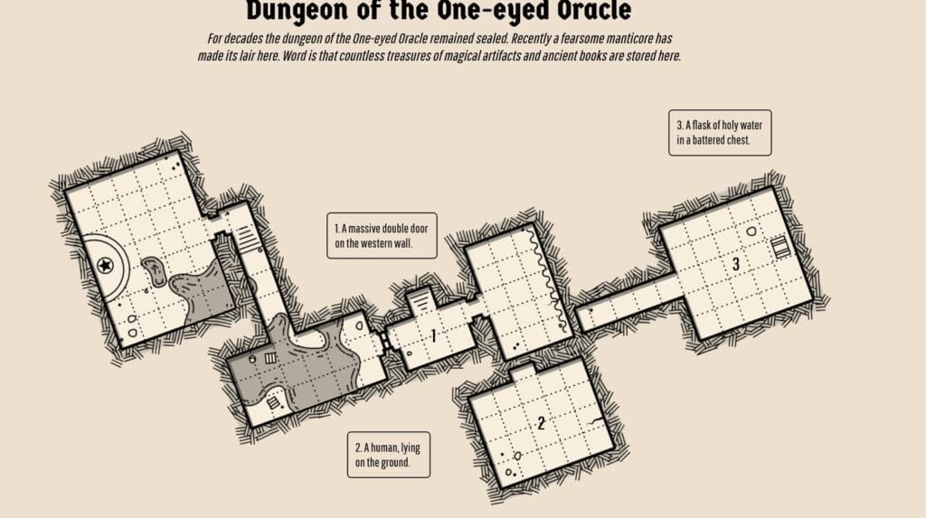 Capture d'écran du générateur de Donjon One Page Dungeon